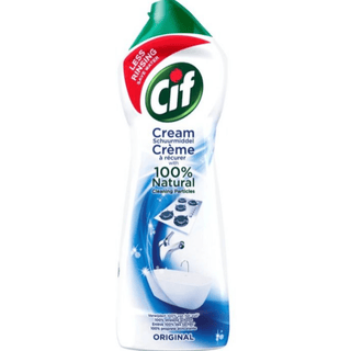 Cif Cream Cleaner Original 500ml – effektiv og skånsom rengøringscreme i hvid flaske med grønt låg, ideel til rengøring af køkken, bad og hårde overflader.