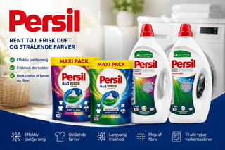 Persil vaskemiddel og 4in1 DISCS til farvet og hvidt tøj – effektiv pletfjerning, friskhed og fiberpleje