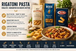 Rigatoni pasta fra Rummo, De Cecco og Barilla med bronzestøbt kvalitet til italienske pastaretter