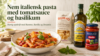 Bombardini pasta med tomatsauce og olivenolie