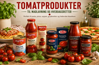 Tomatprodukter fra Mutti, Barilla og Agromonte til pasta, pizza, supper og italiensk madlavning