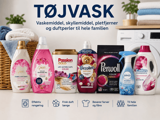 Tøjvask produkter med vaskemiddel, skyllemiddel og pletfjerner