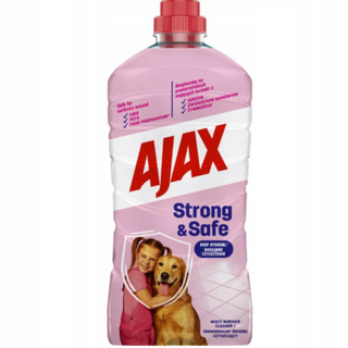 Ajax Strong & Safe universalrengøring 1L – effektiv multi surface cleaner, sikker til hjem med børn og kæledyr, egnet til overflader i kontakt med fødevarer. Ajax Strong and Safe universal rengøringsmiddel 1 liter med naturlige ingredienser sikker til børn og kæledyr
