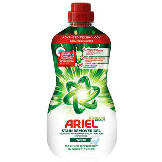 Ariel Diamond Bright pletfjerner gel 950 ml til hvidt tøj. Effektiv gel til pletfjerning, vask og tekstilpleje, der hjælper med at fjerne svære pletter, dårlig lugt og snavs samt bevare hvide tekstiler rene og friske.