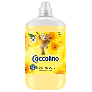Coccolino Happy Yellow skyllemiddel 1700 ml – koncentreret skyllemiddel med langvarig frisk og intens duft. Giver silkeblødt tøj, reducerer statisk elektricitet og sikrer maksimal blødhed i hver vask. Stor økonomisk flaske til mange vaske. Køb online hos Købogspar med hurtig levering i Danmark..Coccolino happy yellow
