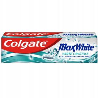 Colgate Max White Crystal Whitening tandpasta 75 ml – whitening tandpasta med FreshFX teknologi, hvide-krystaller for hvidere tænder, kølende langvarig friskhed, fluoridbeskyttelse mod huller, rød og hvid Colgate emballage