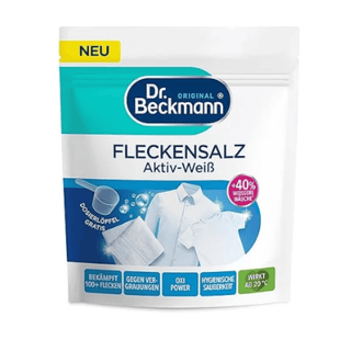 Dr. Beckmann Fleckensalz Aktiv-Weiss 400 g – kraftfuldt pletfjernerpulver med Oxi-Action Power, fjerner selv genstridige pletter som sved, kravesnavs og manchetpletter og giver hygiejnisk ren og strålende hvid vask fra kun 20°C; uden parfume og klorblegemidler, miljøvenlig og genanvendelig emballage med 70 % mindre plast, ideel til regelmæssig brug på håndklæder, sengetøj og hvidt tøj – hurtig levering hos Købogspar