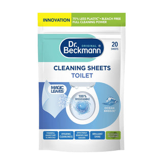 Dr. Beckmann Toilet Rengøringsark Ocean Breeze – opløselige WC-rengøringsark, effektiv fjernelse af kalk og snavs, frisk havduft, 20 ark, miljøvenlig emballage
