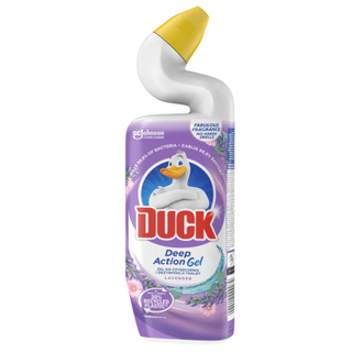 Duck Deep Action Gel Lavender er en effektiv toiletrens, der hjælper med at rengøre og desinficere toilettet. Den buede flaskehals gør det nemt at påføre gelen under toiletkanten, hvor snavs og bakterier ofte samler sig. Produktet efterlader en frisk lavendelduft.
