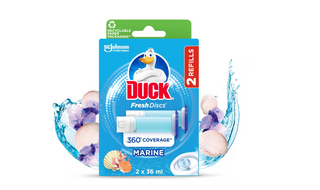 Duck Fresh Discs Marine starter kit – gel skiver til toilet, effektiv rengøring, Købogspar hurtig leveringDuck Fresh Discs Marine Refill – Effektive refills til toiletrens, 2-pak

Duck Fresh Discs Marine Refill med havduft, effektiv rengøring og friskhed i toilettet, indeholder 2 x 36 ml, miljøvenlig papir-emballage.

