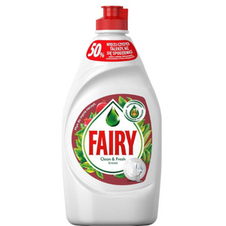 Fairy Opvaskemiddel Granatæble 450ml – rød opvaskemiddel i gennemsigtig flaske med frisk og frugtagtig duft af granatæble, effektiv mod fedt.