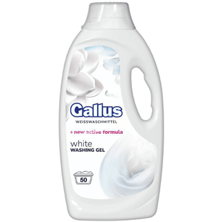 Gallus vaskemiddel hvidt 2L til 50 vaske – koncentreret vaskegel til hvidt tøj, fjerner pletter og snavs effektivt ved 30°C, 40°C, 60°C og helt op til 95°C, bevarer tekstilernes klare hvide farve, opløses hurtigt i vand og giver et ensartet og hygiejnisk vaskeresultat; med vandblødgørende formel der beskytter vaskemaskinen mod kalk – hurtig levering hos Købogspar