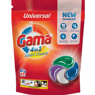 Gama Universal vaskekapsler 60 stk – 4-i-1 multikammer kapsler der fjerner genstridige pletter, beskytter farver, plejer tekstilfibre og giver langvarig frisk duft; fosfatfri og præcis dosering for perfekte vaskeresultater hver gang – hurtig levering hos Købogspar