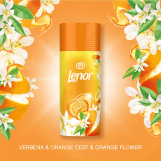Lenor Citrus & Hvid Verbena duftperler omgivet af citrusfrugter og verbena-blomster – livlig, frisk og vitaliserende duft til alt vasketøj – hurtig levering hos Købogspar.Lenor Beads 176g Citrus & White Verbena 