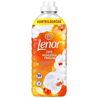 Lenor Golden Orchid skyllemiddel 59 vaske, koncentreret skyllemiddel med duft af gylden orkidé, der giver tøjet friskhed, blødhed og en behagelig duft. Velegnet til daglig vask og pleje af tekstiler.
