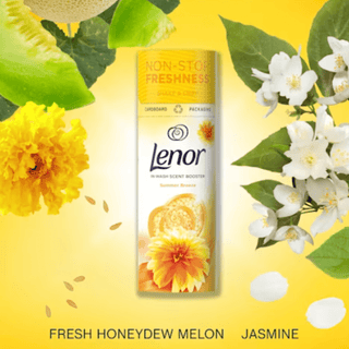 Lenor Summer Breeze scent booster omgivet af jasmin og frisk honningmelon – skaber en solrig, let og sommerlig duft til dit vasketøj i op til 12 uger – hurtig levering hos Købogspar.Lenor Beads 176g Summer Breeze 