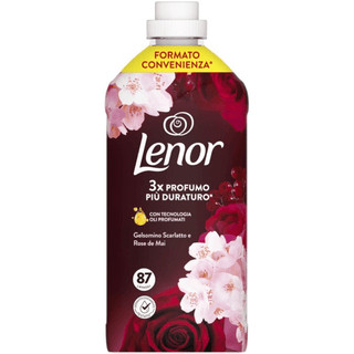 Lenor Gelsomino Scarlatto e Rose de Mai er koncentreret skyllemiddel med langvarig duft af jasmin og roser, perfekt til blødt, friskt og velduftende tøj. Rækker til 87 vaske. Køb Lenor skyllemiddel online til lav pris — blandt de billigste skyllemidler og dagligvarer. Søgeord: Lenor skyllemiddel, jasmin rose duft, 87 vaske, koncentreret skyllemiddel, billigst online, dagligvarer billigst.