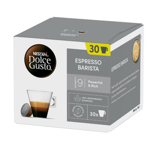 Nescafé Dolce Gusto Espresso Barista er kaffekapsler med intensitet 9 og kraftig, rig espressosmag, perfekt til morgenkaffe, kaffepause og espresso derhjemme. Pakke med 30 kapsler til Dolce Gusto kaffemaskine. Køb Dolce Gusto kapsler online til lav pris — blandt de billigste kaffe kapsler og dagligvarer. Søgeord: Dolce Gusto Espresso Barista, Nescafé kaffekapsler, espresso kapsler, kaffe kapsler, billigst online, dagligvarer billigst.