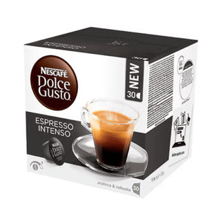 Nescafé Dolce Gusto Espresso Intenso er kaffekapsler med kraftig espressosmag af arabica og robusta, perfekt til hurtig kaffe, morgenkaffe og espresso derhjemme. Pakke med 30 kapsler til Dolce Gusto kaffemaskine. Køb Dolce Gusto kapsler online til lav pris — blandt de billigste kaffe kapsler og dagligvarer. Søgeord: Dolce Gusto Espresso Intenso, Nescafé kaffekapsler, espresso kapsler, kaffe kapsler, billigst online, dagligvarer billigst.