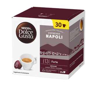 Nescafé Dolce Gusto Espresso Napoli er kraftige kaffekapsler med intensitet 13 og fyldig italiensk espressosmag, perfekt til stærk morgenkaffe og espresso derhjemme. Pakke med 30 kapsler til Dolce Gusto kaffemaskine. Køb Dolce Gusto kapsler online til lav pris — blandt de billigste kaffe kapsler og dagligvarer. Søgeord: Dolce Gusto Espresso Napoli, Nescafé kaffekapsler, stærk espresso, kaffe kapsler, billigst online, dagligvarer billigst.