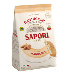 Sapori Cantuccini Toscani IGP italienske mandelkager, 250 g, sprøde toscanske biscotti til kaffe, dessert og søde anretninger
