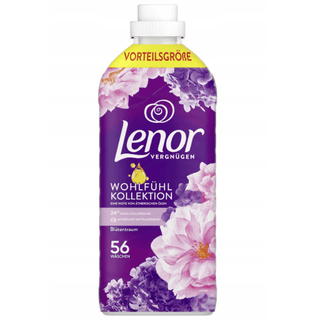 Lenor Skyllemiddel Blomster Drøm 1400 ml i original emballage – skyllemiddel med blomsterduft, der giver tøjet langvarig friskhed, blødhed og en behagelig aroma.