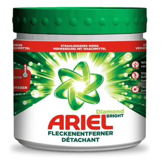 Ariel Pletfjerner Diamond Bright 500 g i original emballage – kraftfuldt pletfjerningspulver, der genskaber tøjets hvidhed, fjerner pletter og giver en strålende renhed.