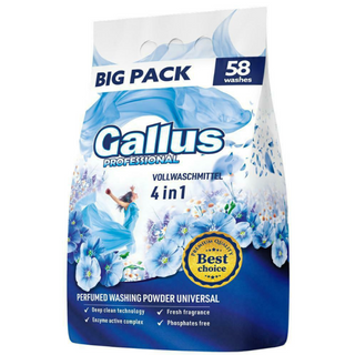 GALLUS Professionelt Vaskepulver Universal 3,2 kg / 58 vaske i original emballage – universelt vaskepulver med høj rengøringseffekt, der fjerner pletter og giver frisk og rent tøj.
