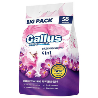 GALLUS Professionelt Pulver Color 3,2 kg / 58 vaske i original emballage – effektivt farvevaskepulver, der beskytter farver, fjerner pletter og efterlader tøjet friskduftende.
