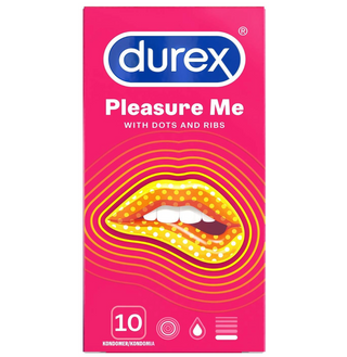 Durex Pleasure Me – Kondomer med Prikker og Riller for Intens Nydelse | 10 stk.Durex Pleasure Me – kondomer med stimulerende prikker og riller, designet til at øge følsomheden og nydelsen. Pakke med 10 kondomer.