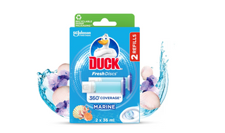 Duck Fresh Discs Marine Refill – Effektive refills til toiletrens, 2-pak

Duck Fresh Discs Marine Refill med havduft, effektiv rengøring og friskhed i toilettet, indeholder 2 x 36 ml, miljøvenlig papir-emballage.

