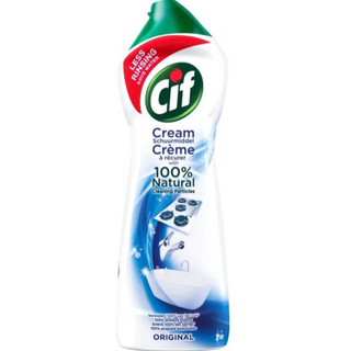 Cif Cream Cleaner Original 500ml – effektiv og skånsom rengøringscreme i hvid flaske med grønt låg, ideel til rengøring af køkken, bad og hårde overflader.