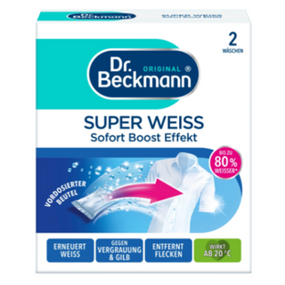 Dr. Beckmann Super Hvid 2 x 40g – Genopfrisker og beskytter hvidt tøj