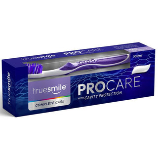 Truesmile ProCare tandpasta 100 ml med cavity protection til daglig tandpleje. Tandpasta til rene tænder, frisk ånde og beskyttelse mod huller, velegnet til hele familiens mundhygiejne.