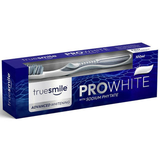 Truesmile ProWhite tandpasta 100 ml med sodium phytate til daglig tandpleje. Whitening tandpasta til frisk ånde, rene tænder og et lysere smil, velegnet til at hjælpe med at reducere overfladiske misfarvninger.