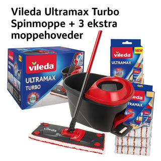 Vileda Ultramax Turbo Spinmoppe + 3 ekstra moppehoveder