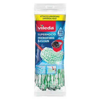Vileda SuperMocio Microfibre & Clean er et praktisk moppehoved med 100% mikrofiber og universal hoved, velegnet til daglig gulvrengøring, hjørner, køkken, bad og hjem. Køb Vileda moppehoved online til lav pris — blandt de billigste rengøringsprodukter og dagligvarer. Søgeord: Vileda SuperMocio, moppehoved, mikrofiber moppe, gulvrengøring, rengøring, billigst online, dagligvarer billigst.