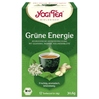 Yogi Tea Green Energy Økologisk 17 tebreve – grøn te med naturlig koffein fra guarana og kombuchaekstrakt. Økologisk og vegansk grøn te med ingefær, citronverbena og hyldeblomst for frisk og balanceret energiboost. Let krydret og frugtig smag, perfekt til arbejde, studie og travle dage. 17 breve á 1,8 g (30,6 g). Køb Yogi Tea Green Energy online hos Købogspar med hurtig levering i Danmark..Yogi Tea Green Energy økologisk grøn te 17 breve med energigivende urter