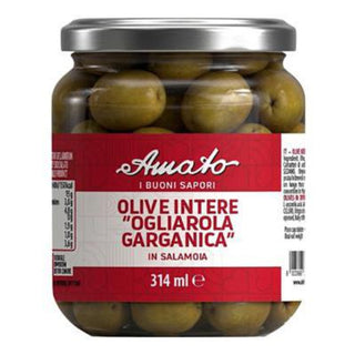 Amato Ogliarola Garganica hele italienske oliven i saltlage, 314 ml, til antipasti, salater, pizza og tapas
