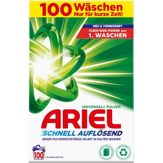 Ariel Universal+ vaskepulver 6 kg til 100 vaske – hurtigt opløseligt vaskemiddel med effektiv pletfjerning fra første vask, også i koldt vand.