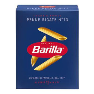Barilla Penne Rigate nr. 73 italiensk pasta med rillede pastarør, velegnet til tomat-, fløde- og kødsaucer