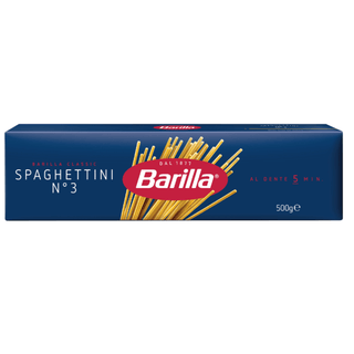 Barilla Spaghettini Nr. 3 er en klassisk italiensk pasta i tynd spaghetti-form, perfekt til hurtige pastaretter, tomatsauce, pesto, kødsauce, skaldyr og lette hverdagsmåltider. Pastaen har en kogetid på 5 minutter og giver en god al dente konsistens. Pakke med 500 g, ideel til familie, aftensmad og nem madlavning. Søgeord: Barilla Spaghettini, Barilla pasta, Spaghettini Nr. 3, spaghetti 500 g, italiensk pasta, pasta til tomatsauce, pasta til pesto, hurtig pasta, al dente pasta.