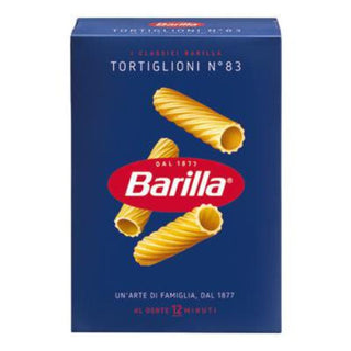 Barilla Tortiglioni nr. 83 italiensk pasta med rillede rør, velegnet til fyldige saucer, ragù og ovnretter