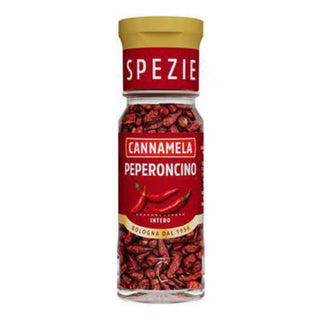 Cannamela Peperoncino Intero hele tørrede chili i glas – italiensk krydderi til pizza, pasta, saucer og madlavning.
