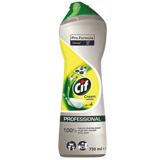 Cif Professional Cream Lemon rengøringsmælk 750 ml med citronduft – effektiv skurecreme til fjernelse af genstridigt snavs på hårde overflader.