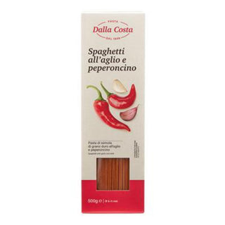 Dalla Costa Spaghetti all’aglio e peperoncino, 500 g, italiensk pasta med hvidløg og chili til krydrede pastaretter
