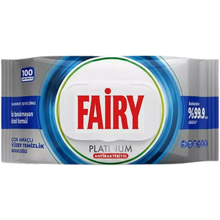 Fairy Platinum antibakterielle universalrengøringsservietter, 100 stk., til rengøring af forskellige overflader i hjemmet

