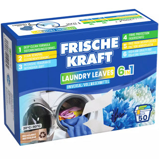 Frische Kraft 6-i-1 vaskeark til universalvask, 50 stk., med pletfjerning, fiberbeskyttelse og intensiv duft
