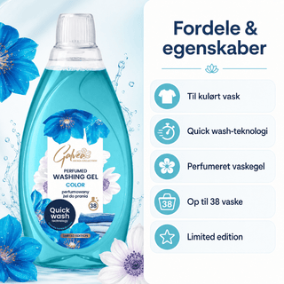Galvee Color vaskegel med Quick Wash technology – flydende vaskemiddel til farvet tøj, der hjælper med at vaske effektivt og efterlader tøjet rent og velduftende
