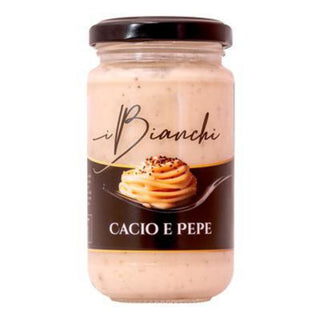 i Bianchi Cacio e Pepe cremet italiensk pastasauce med ost og sort peber på glas til spaghetti og pastaretter